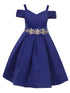 Satin Flower Girl Dress with Cold Shoulder and Pleated Skirt, Sizes 2-14 - SophiasStyle.com